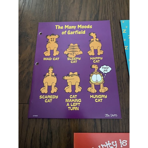 3 Vintage Garfield Pocket Folders Lot 1978 Mead Portfolio Messy Bedroom Lunch - Picture 3 of 12